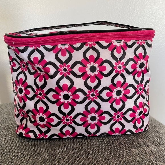 Tartan-Twine cosmetic bag set with a pink, black, and white floral pattern. - Picture 3 of 14